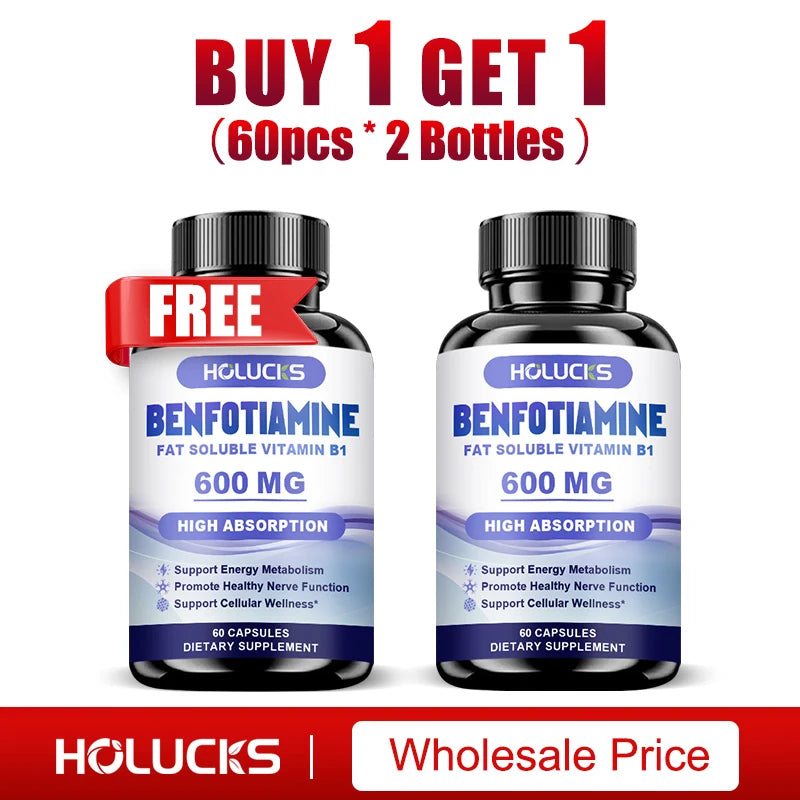 Benfotiamine Capsules, with Fat-Soluble Vitamin B1, Support Nerve Health, Energy Metabolism & Cellular Wellness for Men & Women