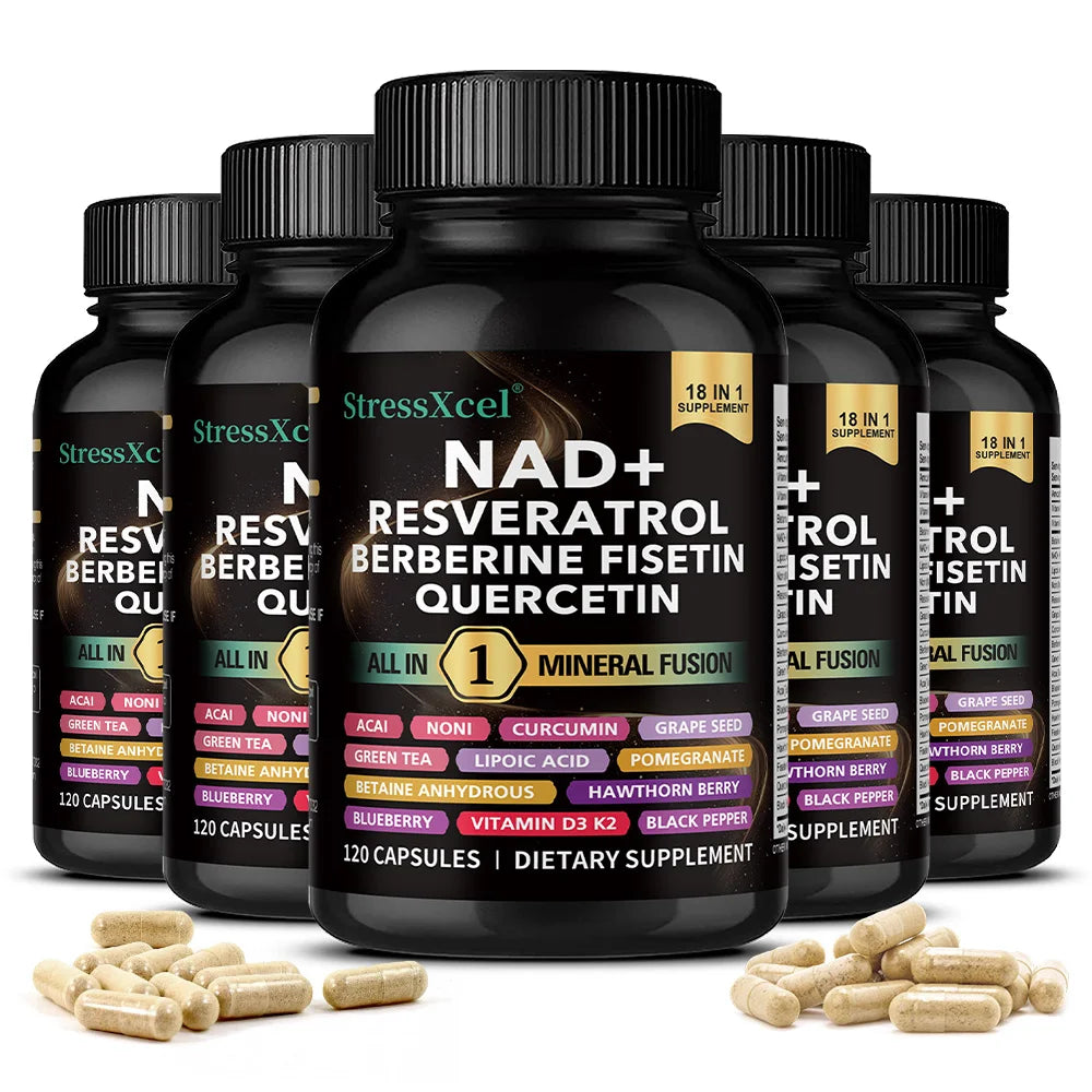 NAD+ Supplement with Resveratrol Quercetin Berberine, Boost NAD Levels, Anti-Aging, Cellular Energy & Heart Health, Antioxidant