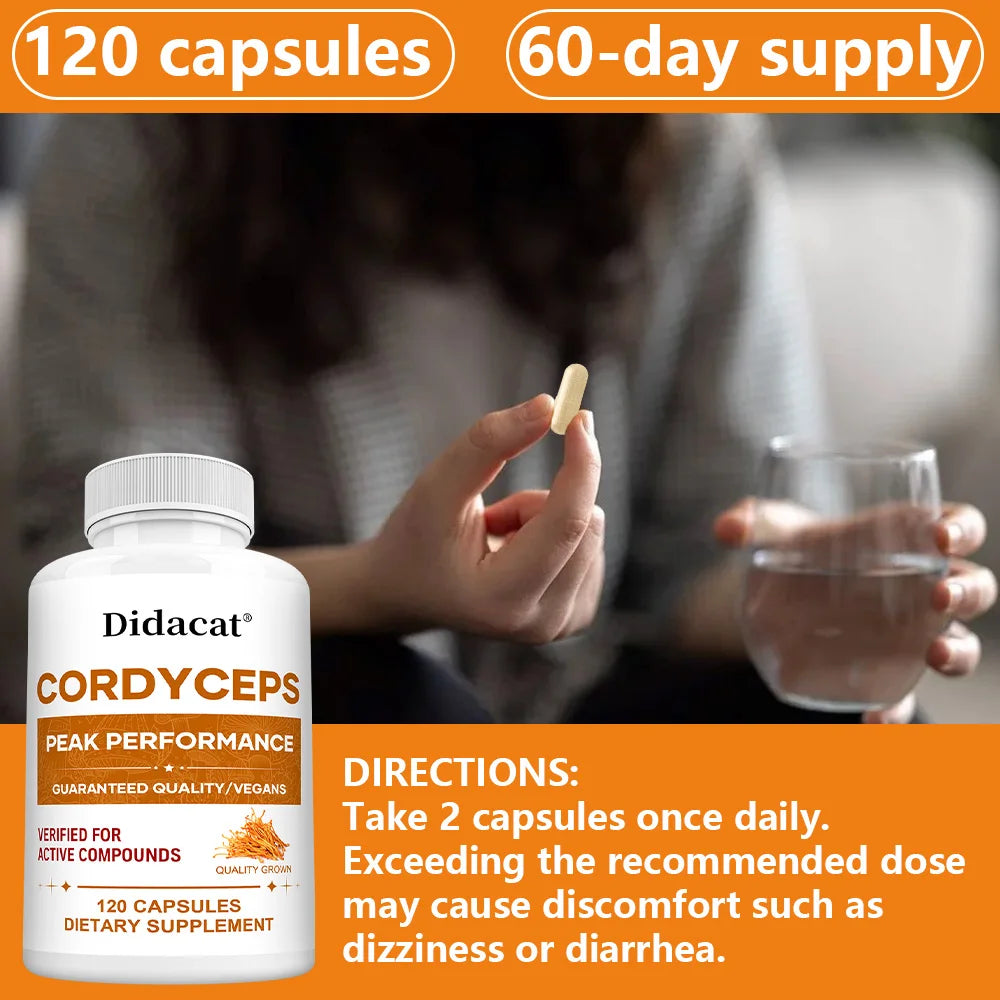 Cordyceps Mushroom Capsules 1000mg, Natural Wellness Supplement, Support Brain, Energy, Stamina, Immune & Cardiovascular Health