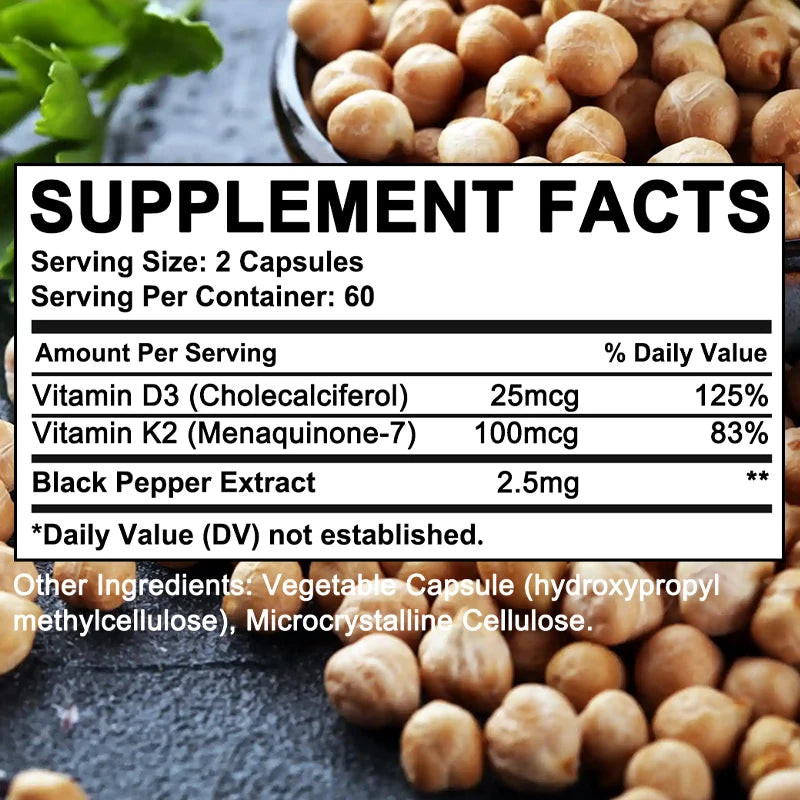 Bunkell Vitamin D3 + K2 Supplement Supports Bone and Dental Health and Enhances Immunity for Men & Women