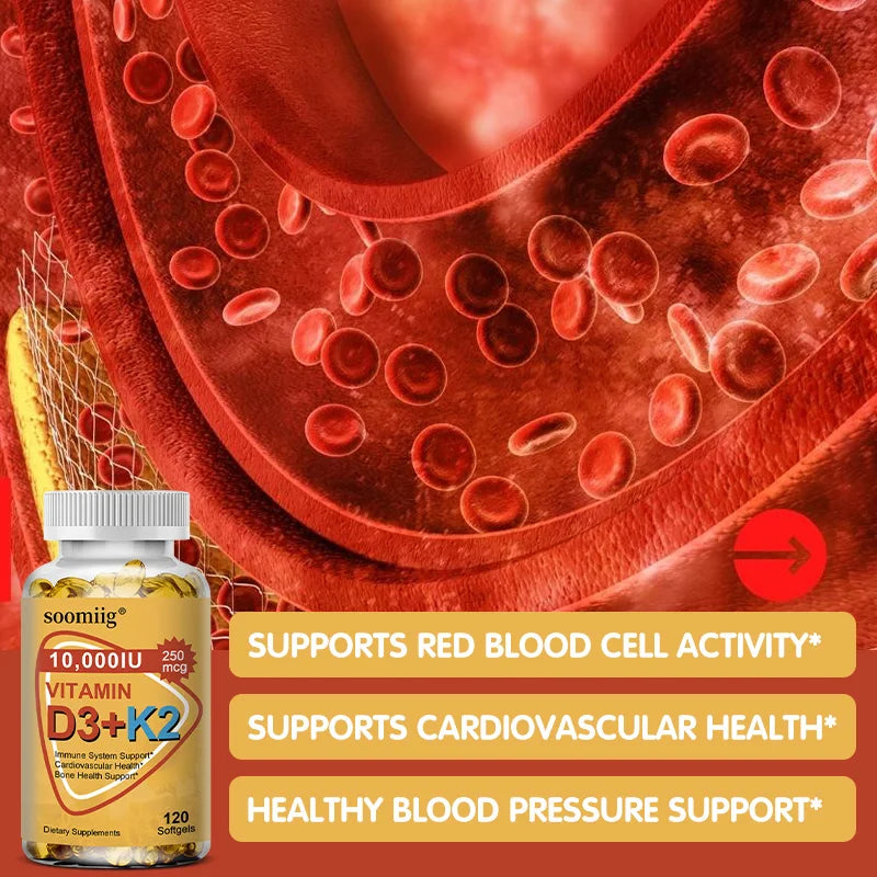 Vitamin D3 K2 Softgel Capsule Supplement Support Joint, Bone and Immune Health Strong Bones & Healthy for Men Women