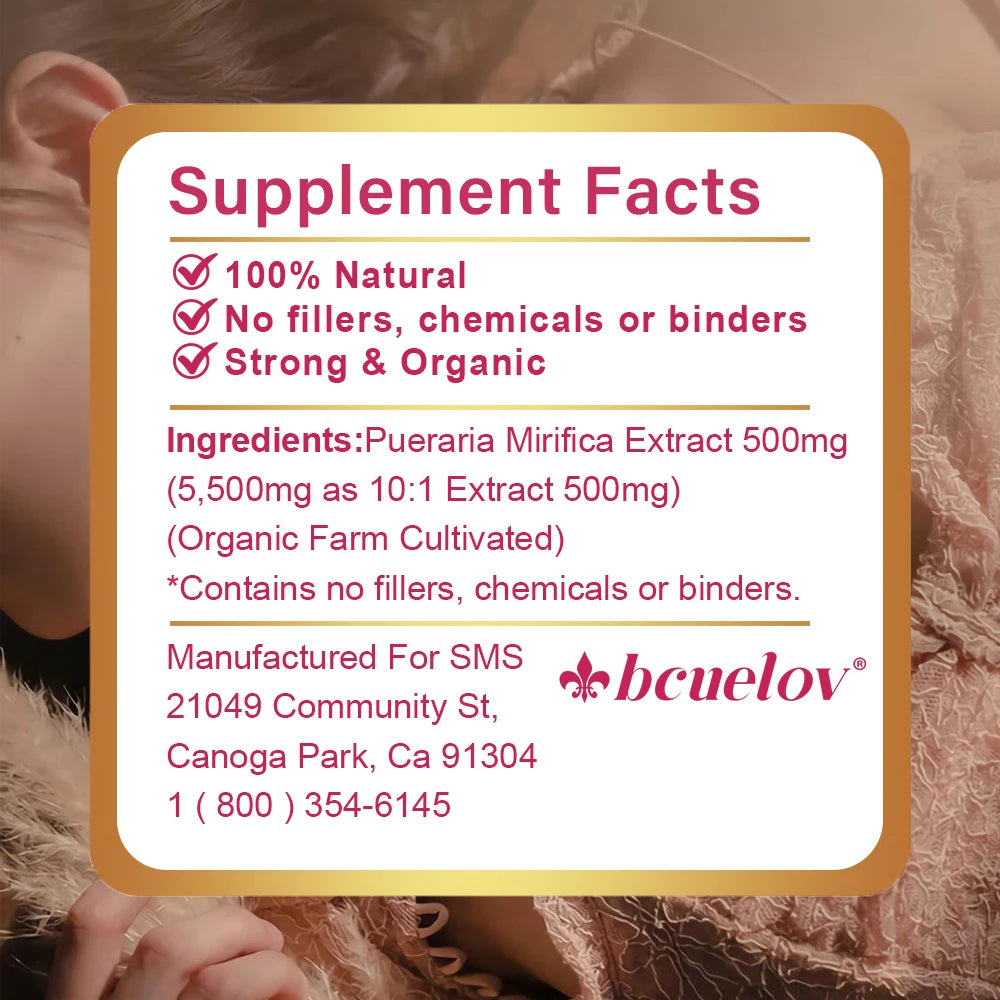 Pueraria Mirifica Capsules 500mg, Help Breasts Firm, Elastic & Curves, Estrogen Balance, Menopause Support & Skin Nourishment