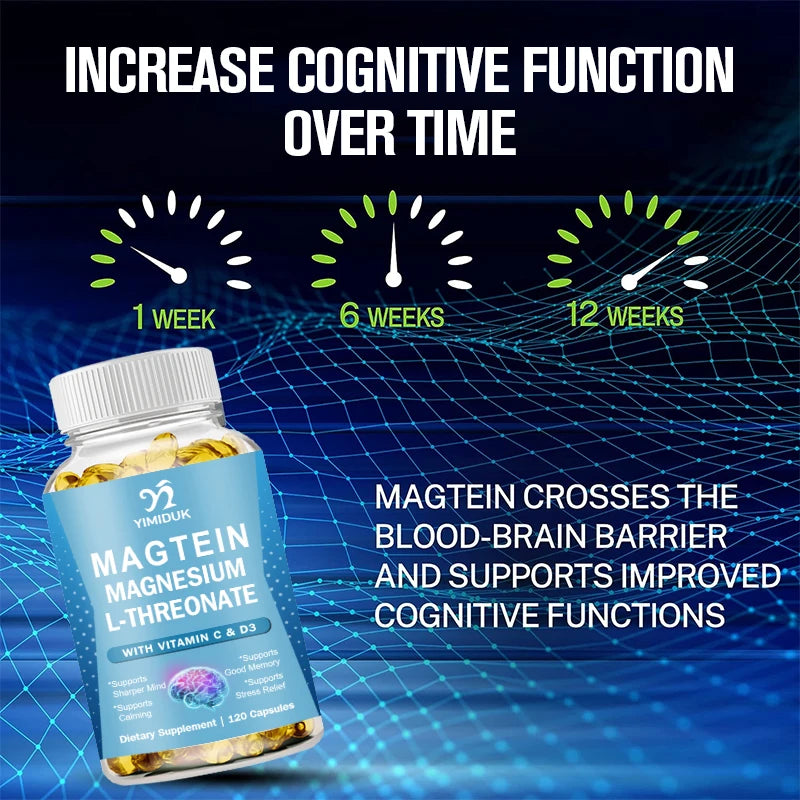 Magnesium L-Threonate Capsules With Vitamin C, Support Focus, Calming Sleep & Brain Health Formula, Men & Women