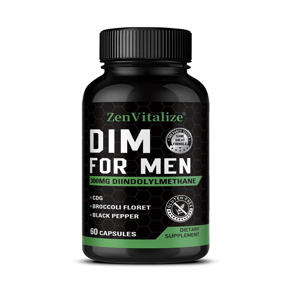 DIM Supplement for Men 300mg | Extra Strength Men’s Health Supplement with Broccoli and Black Pepper, Gluten-Free