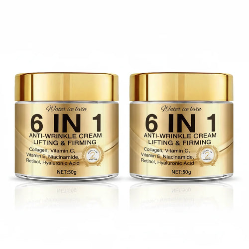 6-In-1 Anti-Wrinkle Cream. Lifts Firms Smooths Moisturizes. Collagen Vitamin C E Niacinamide Retinol Hyaluronic Acid. 50g