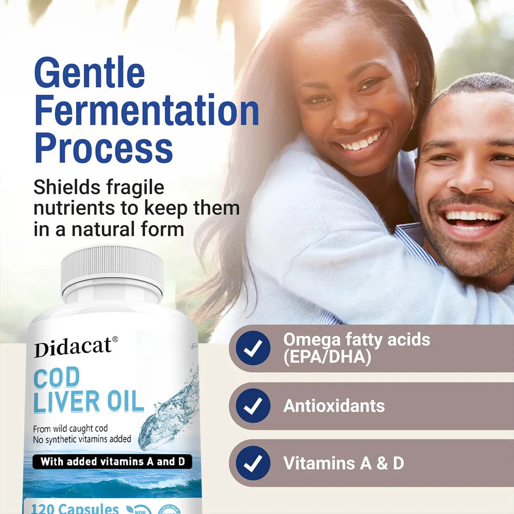 Cod Liver Oil Plus Vitamins A and D Dietary Supplement Softgels for Immune Health, Promoting Bone, Skin Health, Vision Support