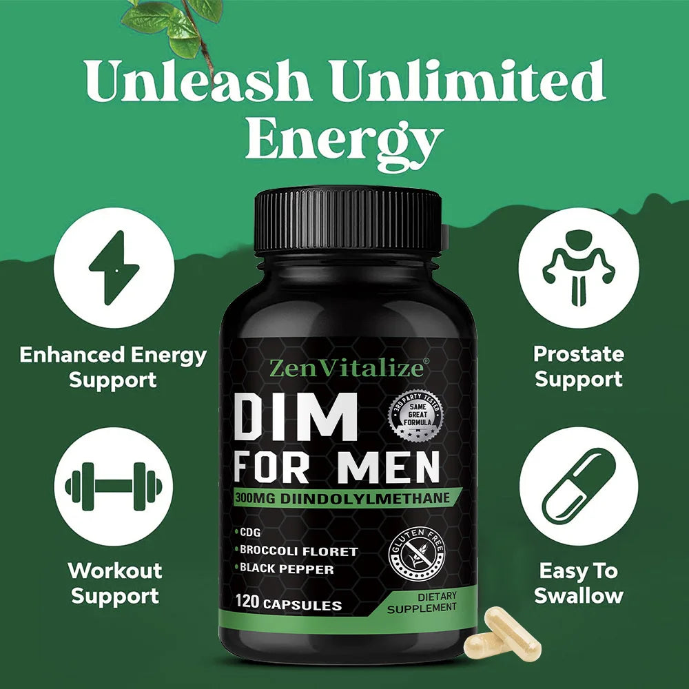 DIM Supplement for Men 300mg | Extra Strength Men’s Health Supplement with Broccoli and Black Pepper, Gluten-Free