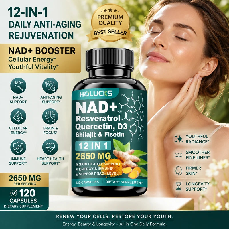 High Potency NAD+ Supplement, with Quercetin, Fisetin, Support Daily Vitality, Skin & Nails Health, Immune, Overall Well-Being