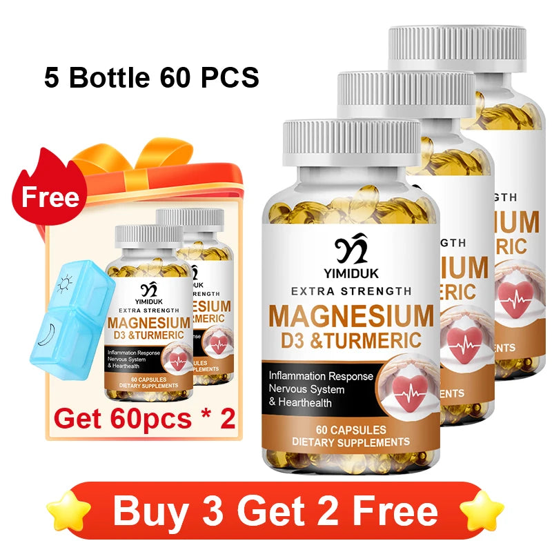 Magnesium Supplement, with Vitamin D3 & Turmeric, Supports Heart Health, Nervous System & Circulatory Function for Men Women