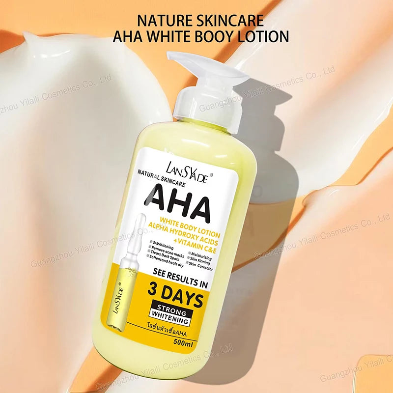 500ml Whitening Body Cream AHA Hydroxy Acids Vitamin C&E Moisturizing Lightening Body Lotion Remove Acne Marks Skin Care
