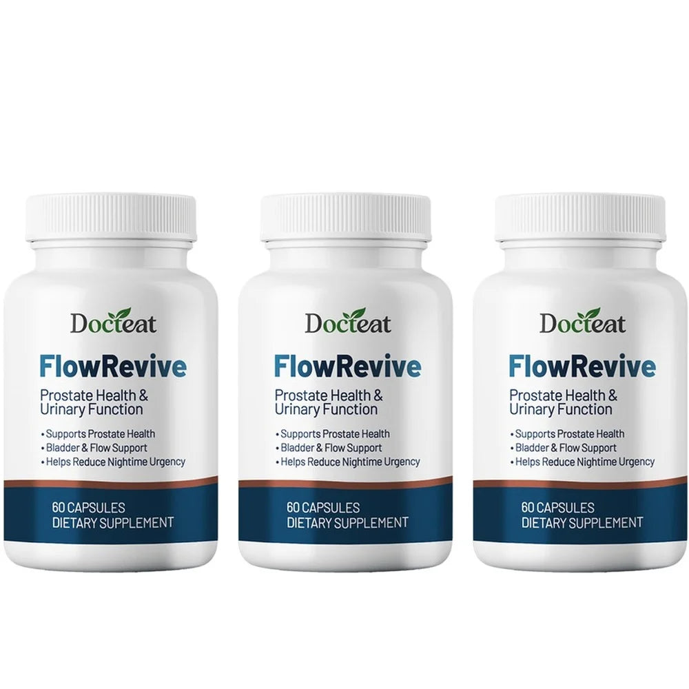 Docteat FlowRevive Men’s Saw Palmetto Prostate Health Supplement with Beta Sitosterol Pygeum Quercetin Curcumin 60 Capsules