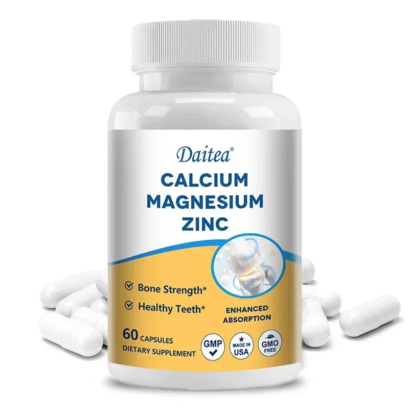 Calcium, Magnesium, Zinc Supplement - Supports Bone Health and Immune System Enhances Nutrient Absorption