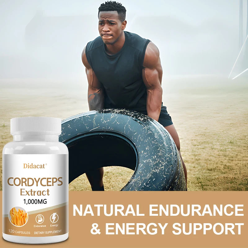 Natural Cordyceps 1000 Mg Supplement - Non-GMO 120 Capsules, Stamina and Energy Support, Helps Immune & Cardiovascular Health