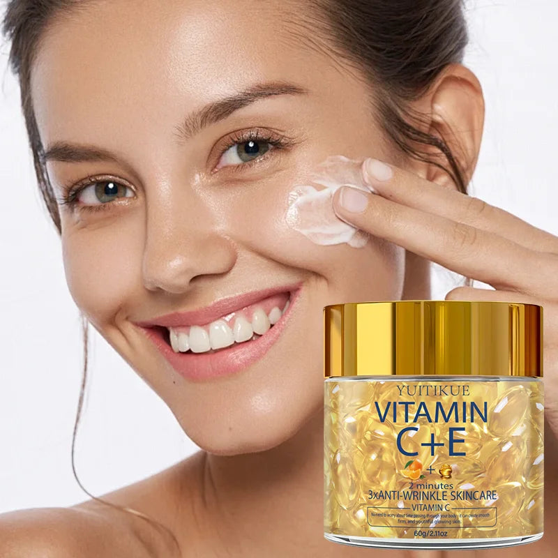 YUITIKUE Vitamin C + E Anti-Wrinkle Capsules - 60g 2-Minute 3x Anti-Aging Skincare for Smooth, Firm & Glowing Skin