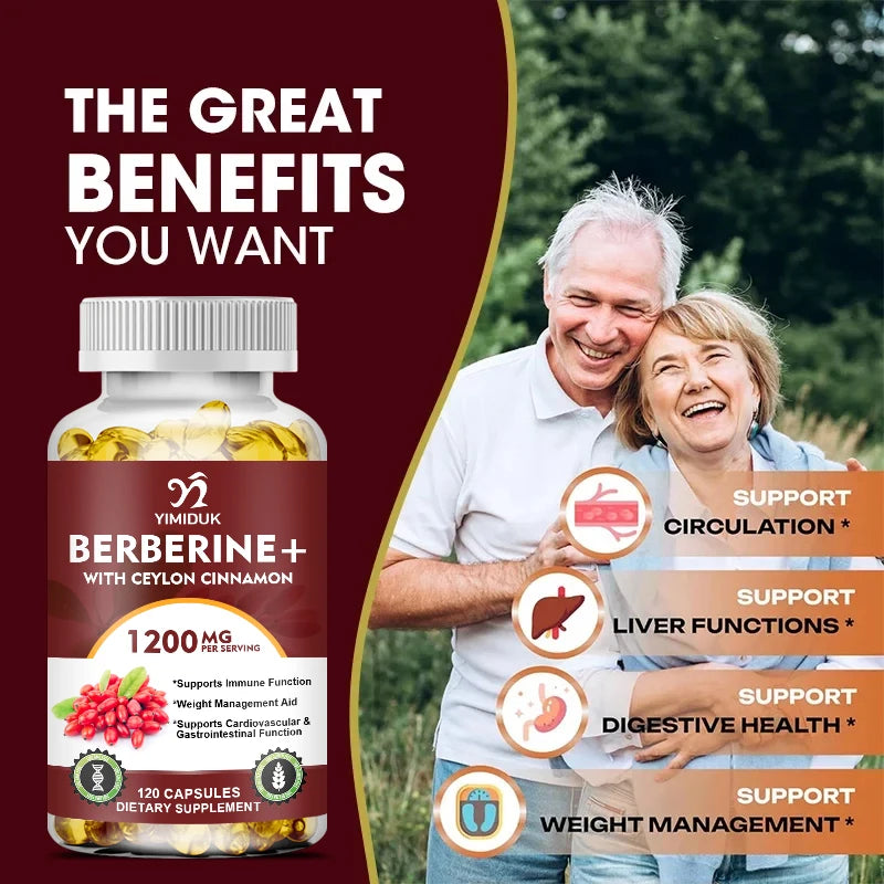 YIMIDUK Berberine Supplement, with Cinnamon & Bitter Melon, Support Heart Health, Weight Management, Cognitive Clarity