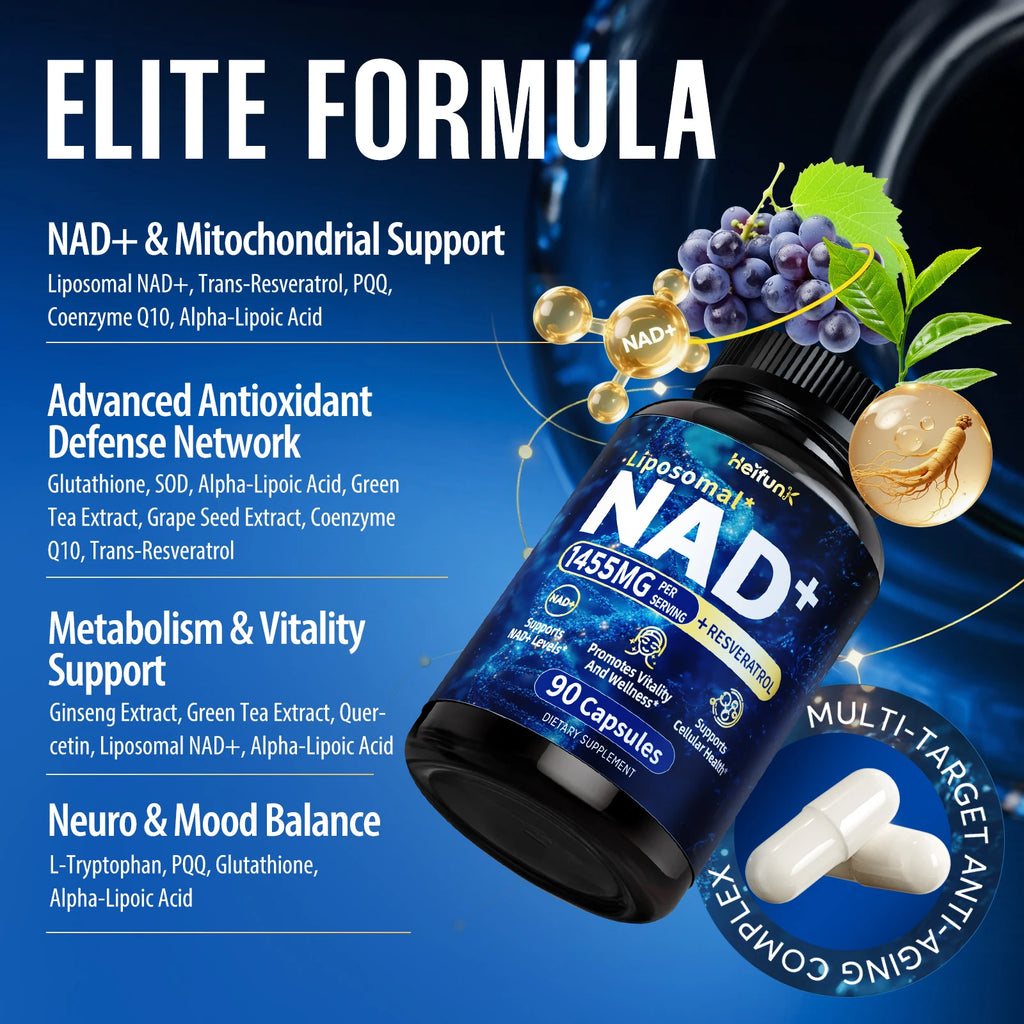 NAD+ Anti Aging Cell Booster Resveratrol Supplement Capsules with Niacinamide Support Cellular Health for Men & Women, Non-GMO