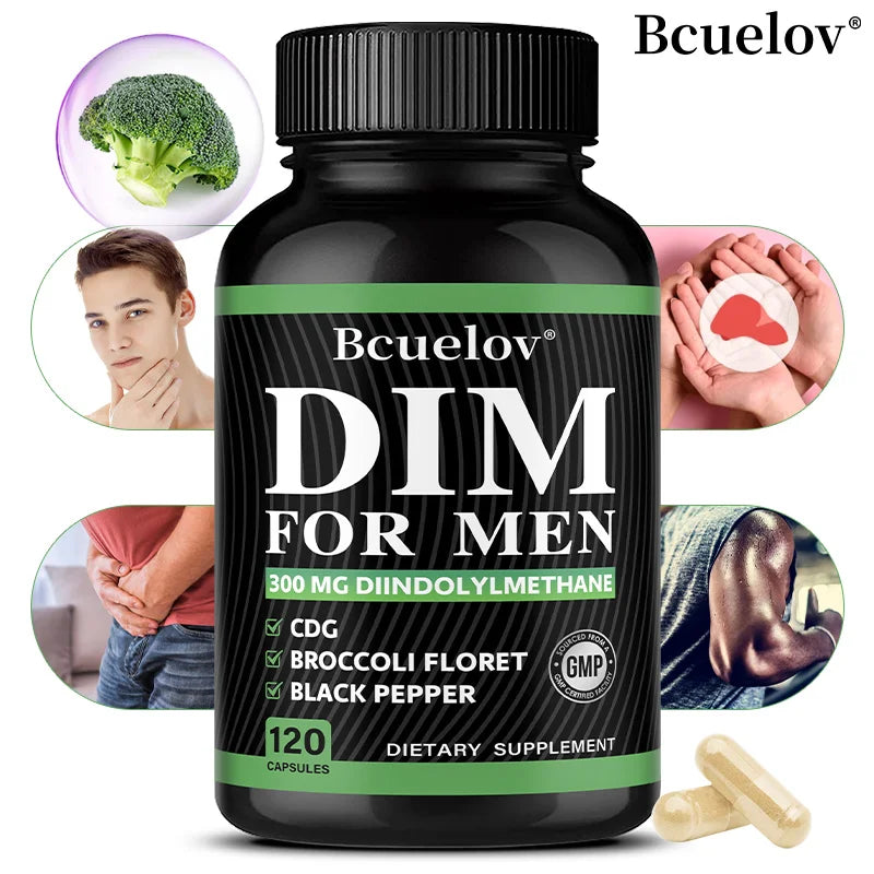 DIM Supplement 120 Capsules with Piperine - Hormone Balance Menopause Prostate Health Metabolism Support, Increase Muscle Mass
