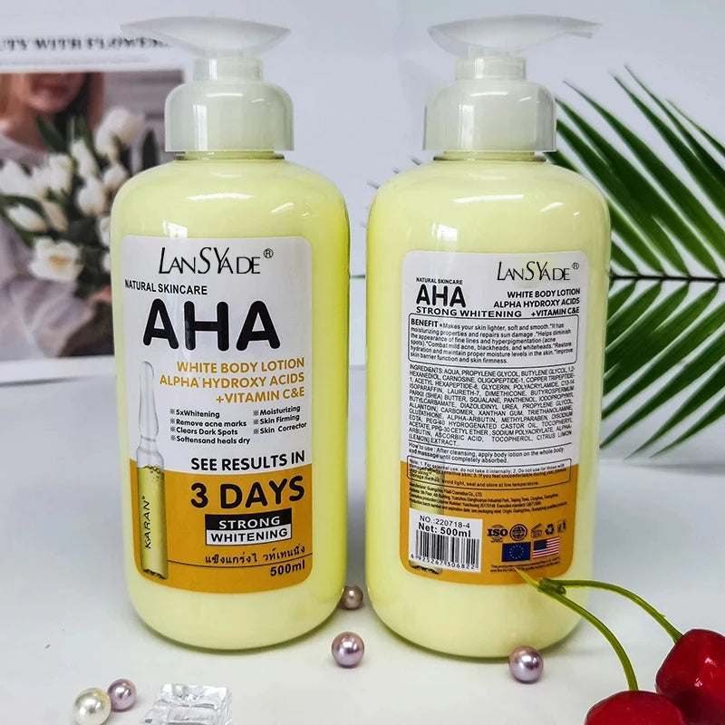 500ml Whitening Body Cream AHA Hydroxy Acids Vitamin C&E Moisturizing Lightening Body Lotion Remove Acne Marks Skin Care