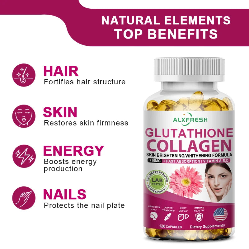 Multi Collagen Pills with Hyaluronic Acid + Vitamin C | Hydrolyzed Collagen Glutathione | for Women & Men Skin Nail Hair Health