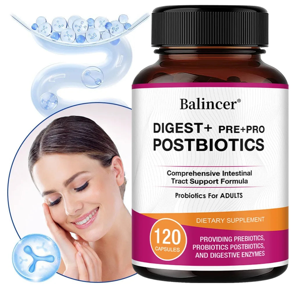 Postbiotics Digestive Enzymes Supplement - Gas & Bloating Relief, Digestion and Intestinal Health for Adults Men and Women