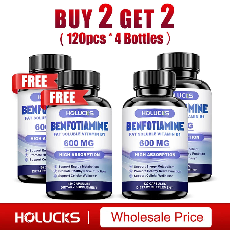 Benfotiamine Capsules, with Fat-Soluble Vitamin B1, Support Nerve Health, Energy Metabolism & Cellular Wellness for Men & Women