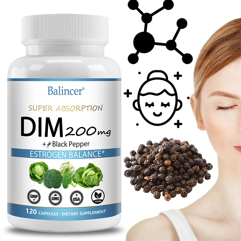 DIM Supplement 250mg with Piperine 5mg - Hormone Balance, Menopause Relief & Metabolism Support, Healthy Weight Management