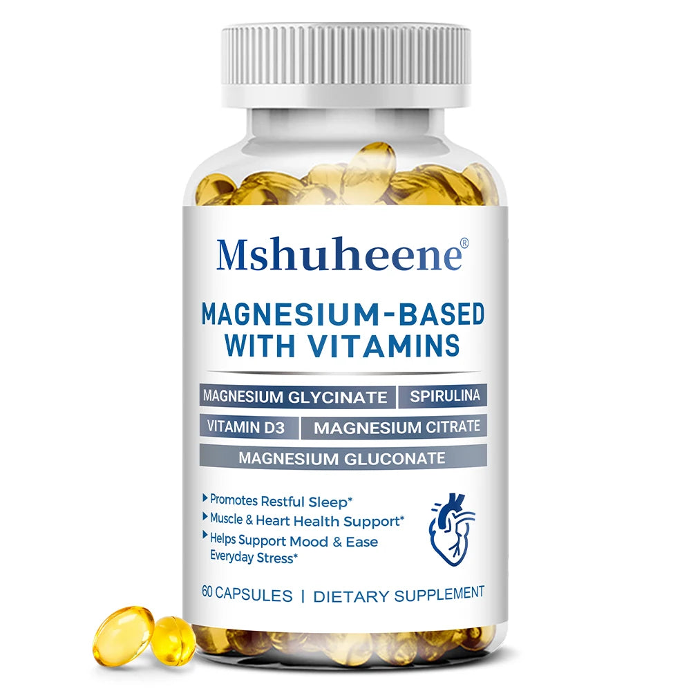 Magnesium 800mg Vitamin D3 Capsules, High Absorption, Supports Sleep, Muscle Recovery, Bone, Heart & Immune Health for Men Women