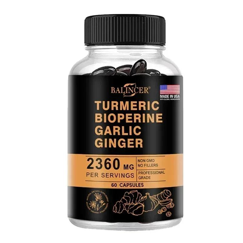 Turmeric Ginger Capsules 2360mg with Curcumin 95%, Garlic & Black Pepper, Joint Support, Digestion & Immune Health Supplement