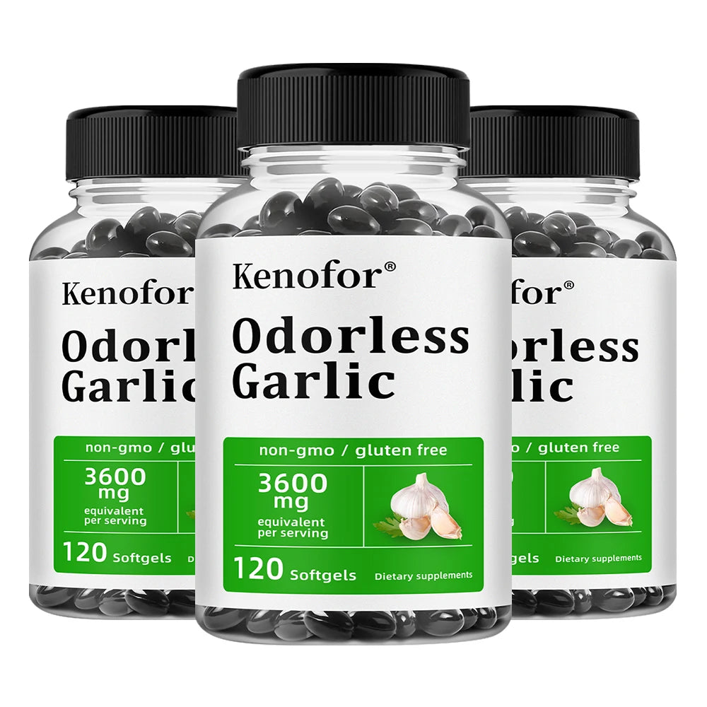 Odorless Garlic Capsules - Supports Immune and Cardiovascular, Cholesterol Health, Antioxidant, Non-GMO, Dietary Supplement