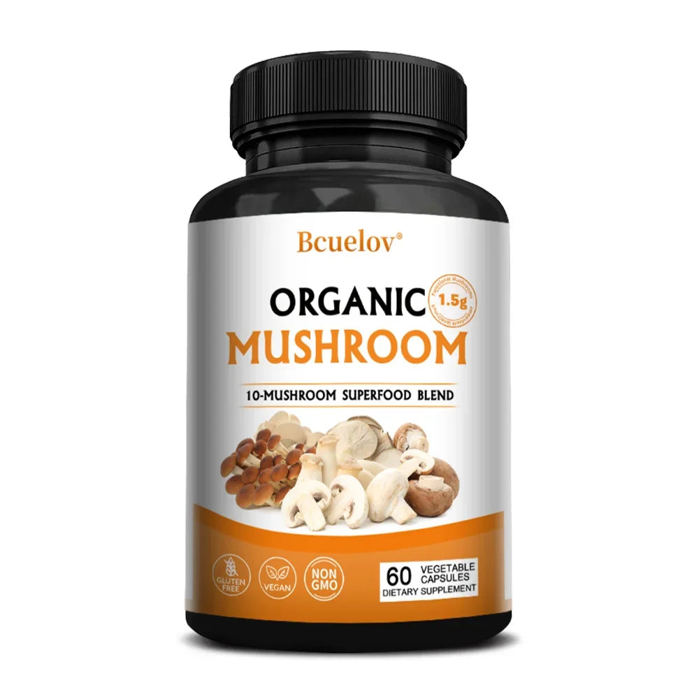 Mushroom Complex Capsules Supplement Support Immunity and Focus Health Boost Memory Protect Brain Nerves for Men Women