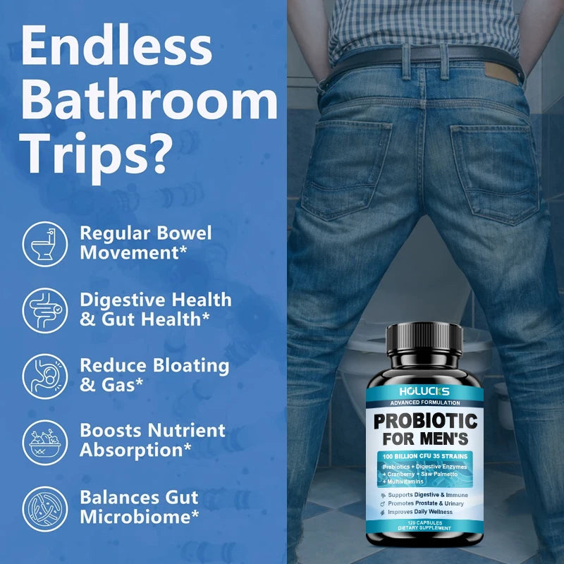 HOLUCKS Men's Probiotic Supplement with Prebiotics & Enzymes, Support Gut Health, Immune System & Daily Overall Wellness for Men