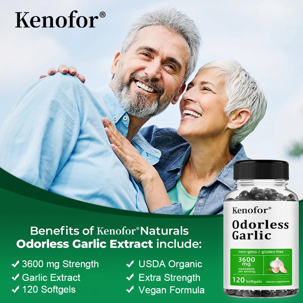 Odorless Garlic Capsules - Supports Immune and Cardiovascular, Cholesterol Health, Antioxidant, Non-GMO, Dietary Supplement
