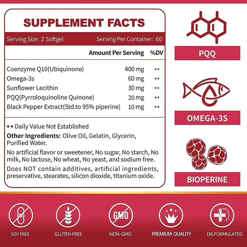 CoQ10 400mg with Omega-3, Antioxidant Supplement for Heart & Energy Health, Cellular Energy Support, Extra Strength Coenzyme Q10