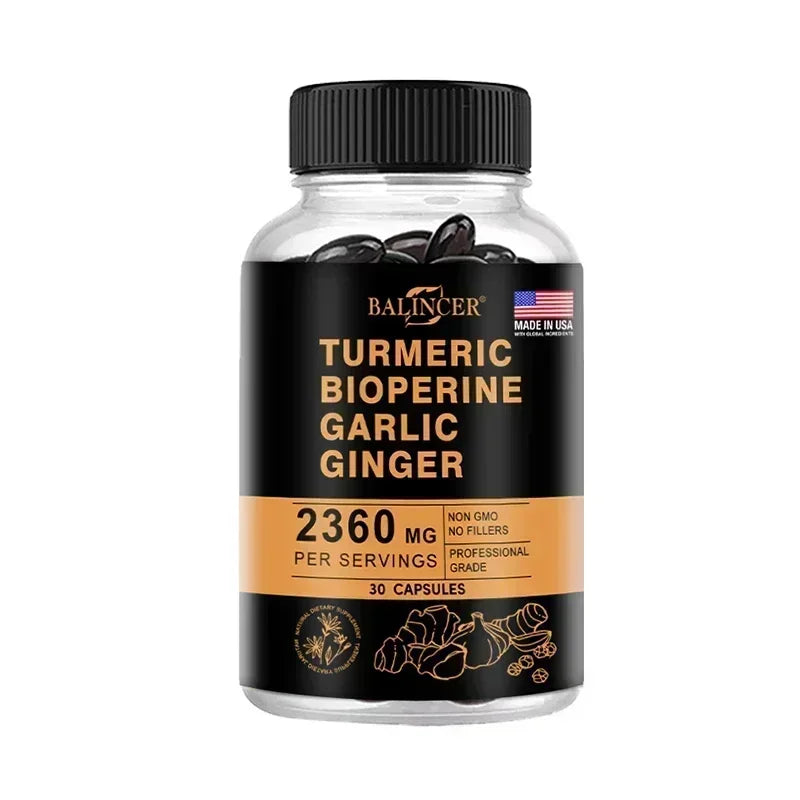 Turmeric Ginger Capsules 2360mg with Curcumin 95%, Garlic & Black Pepper, Joint Support, Digestion & Immune Health Supplement
