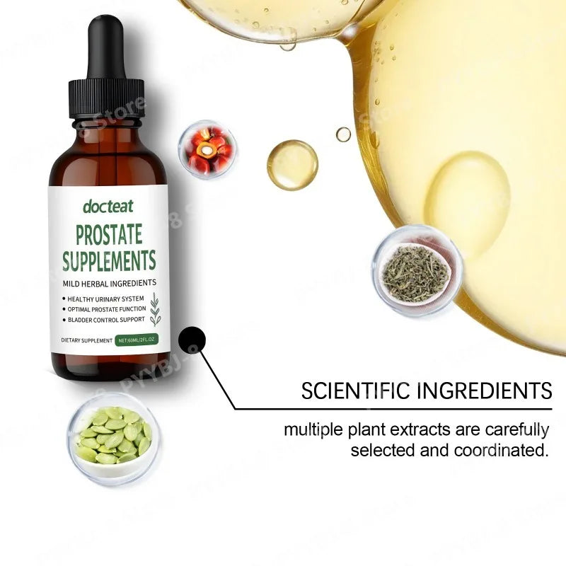 Docteat 60ml Saw Palmetto Drops Supplement Contain Mild Pumpkin Seed and Stinging Nettle Extract Support Urinary System Health