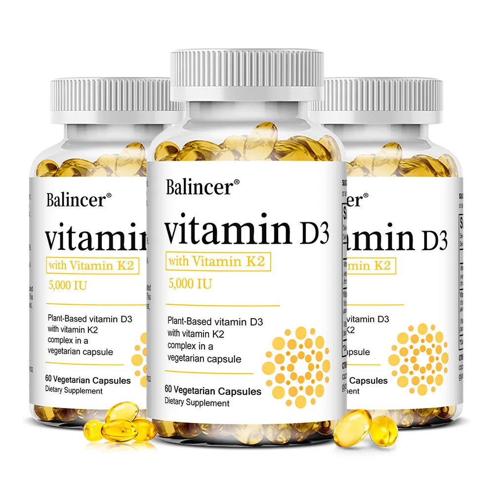 Vitamin D3 5000IU+ K2 (MK7) 1100mcg Capsules - Bone Teeth Joint Heart Circulation & Immunity System Health Support, Vegan