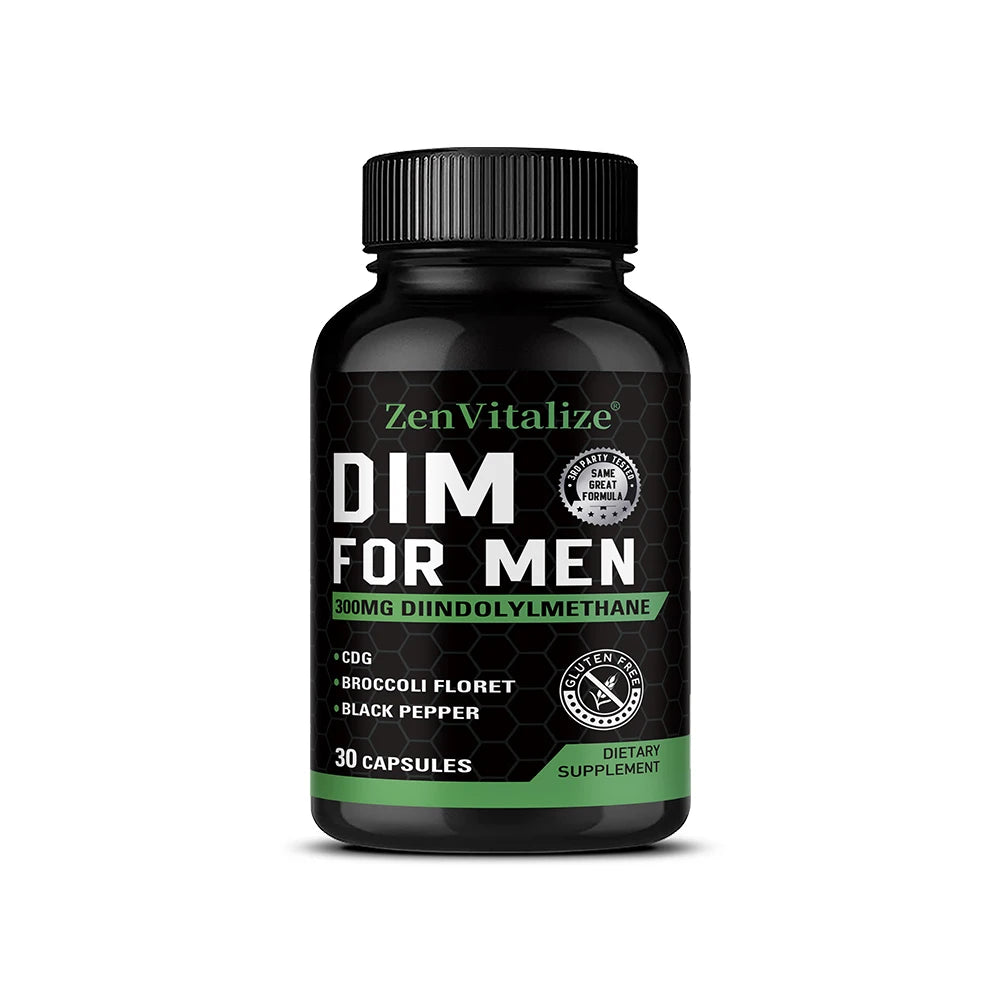 DIM Supplement for Men 300mg | Extra Strength Men’s Health Supplement with Broccoli and Black Pepper, Gluten-Free