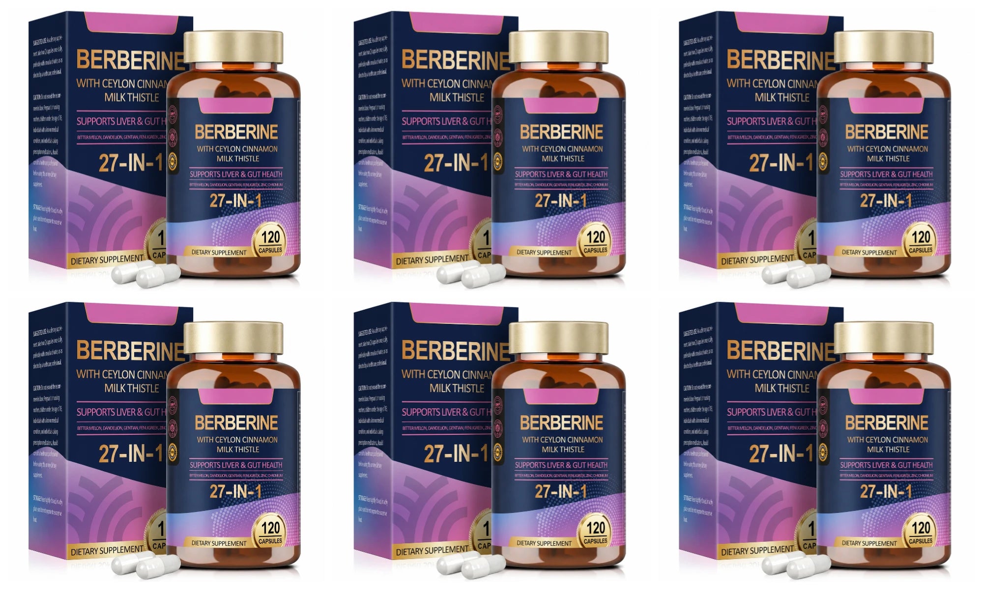27 in 1 Berberine Supplement with Ceylon Cinnamon, Milk Thistle for Liver Gut Health Immunity Men & Women 120 Vegan Capsules