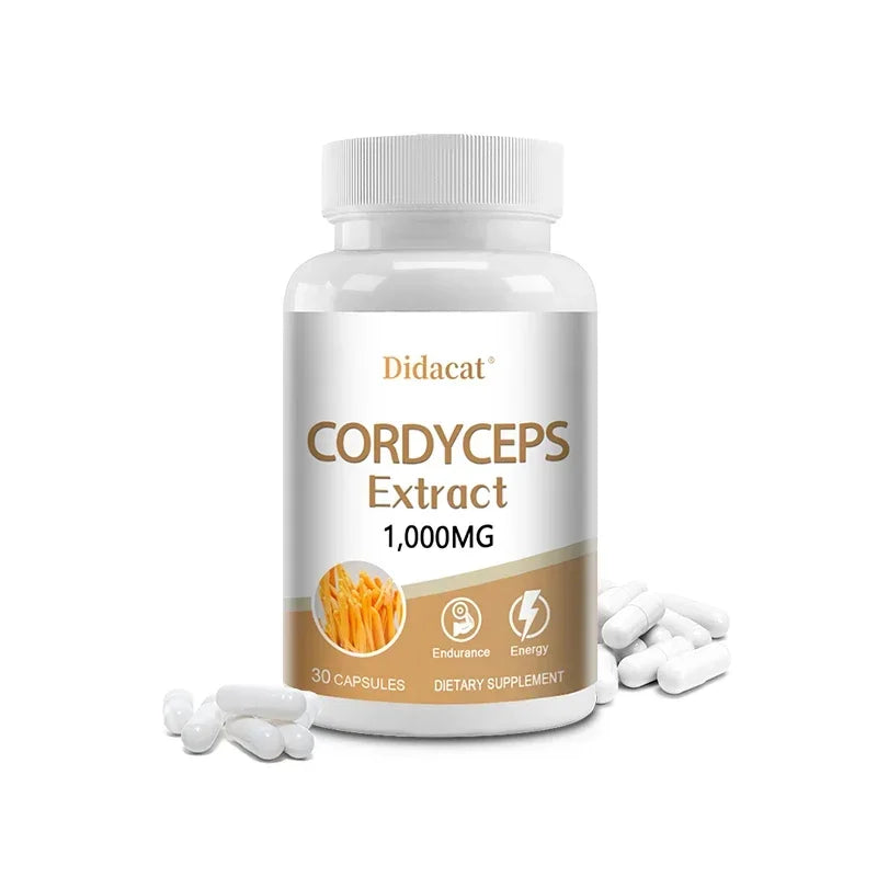 Natural Cordyceps 1000 Mg Supplement - Non-GMO 120 Capsules, Stamina and Energy Support, Helps Immune & Cardiovascular Health