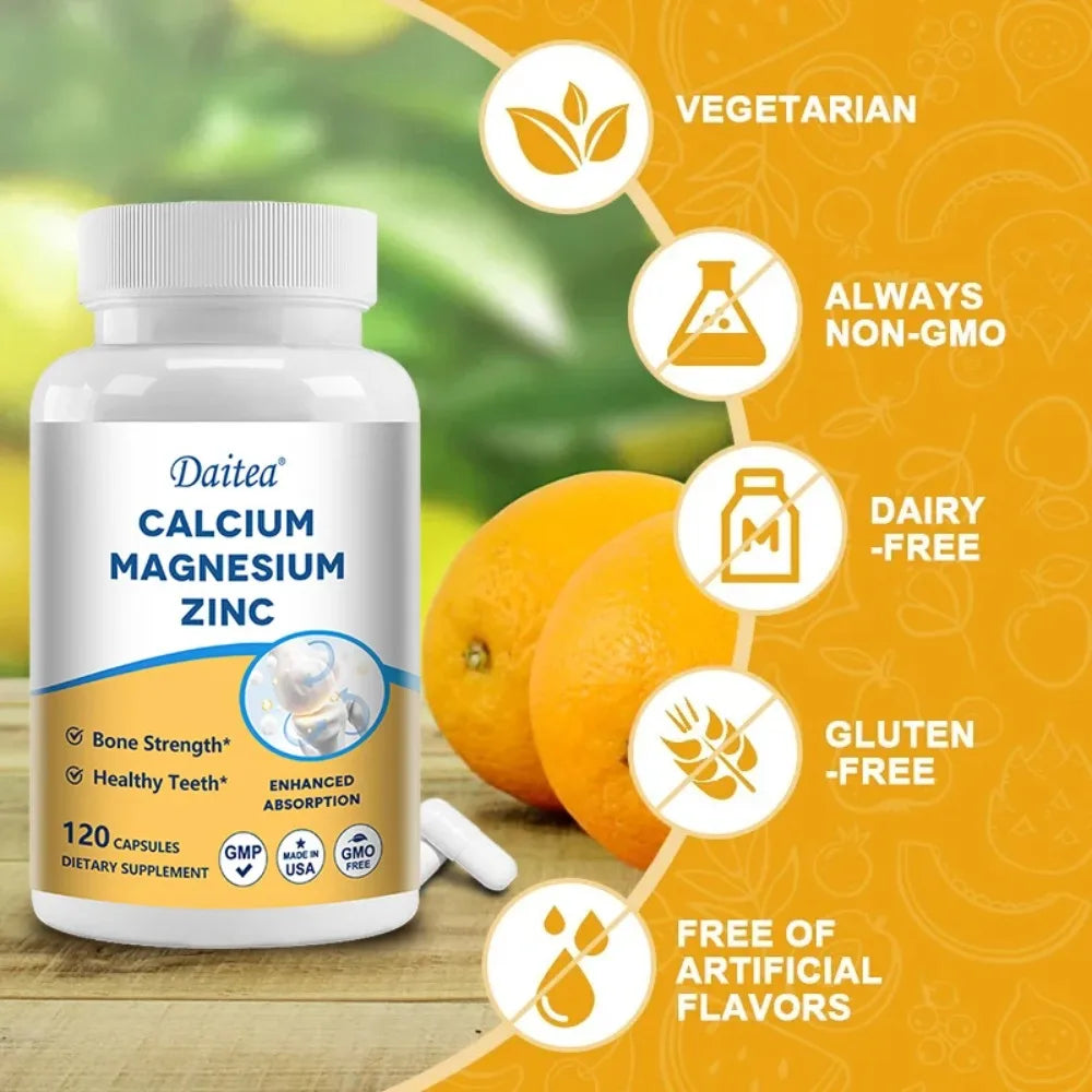 Calcium, Magnesium, Zinc Supplement - Supports Bone Health and Immune System Enhances Nutrient Absorption