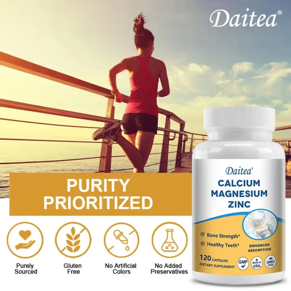 Calcium, Magnesium, Zinc Supplement - Supports Bone Health and Immune System Enhances Nutrient Absorption