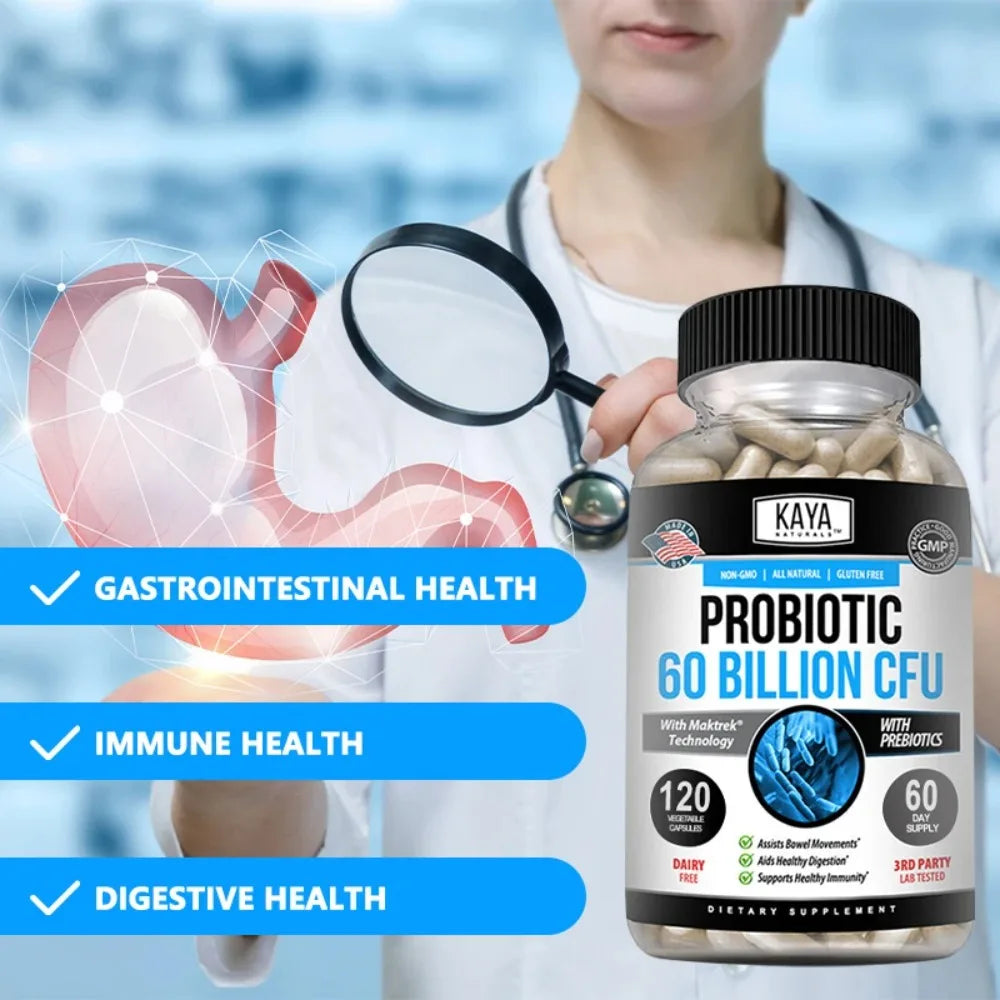 Probiotic 60 Billion CFU - Probiotics for Women and Men, Gut Health & Immune Support Supplement, Provides Digestive Support