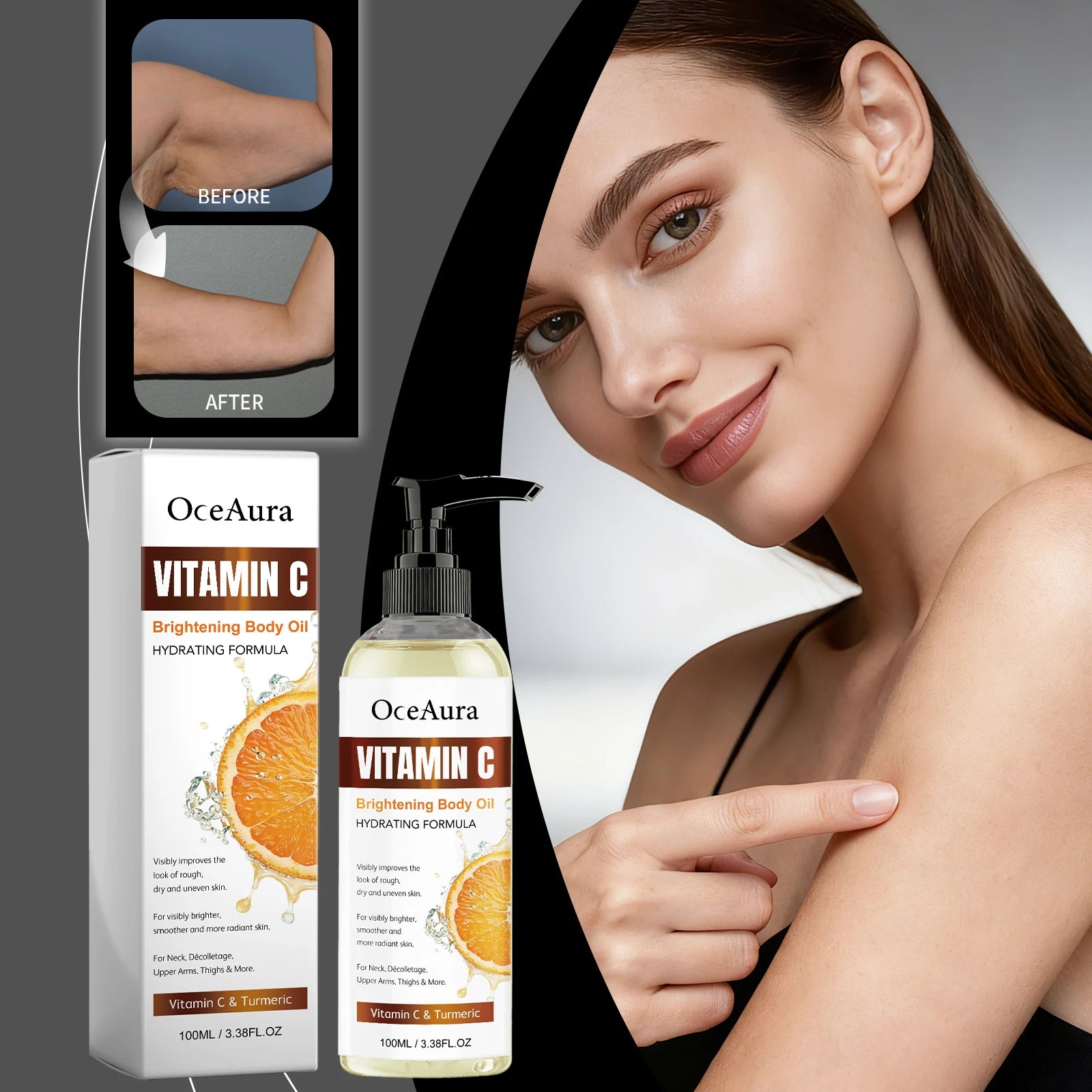 OceAura 100ml Vitamin C Skin Care Body Oil Moisturizes Skin Smooth, Moist and Shiny Skin Care Body Oil