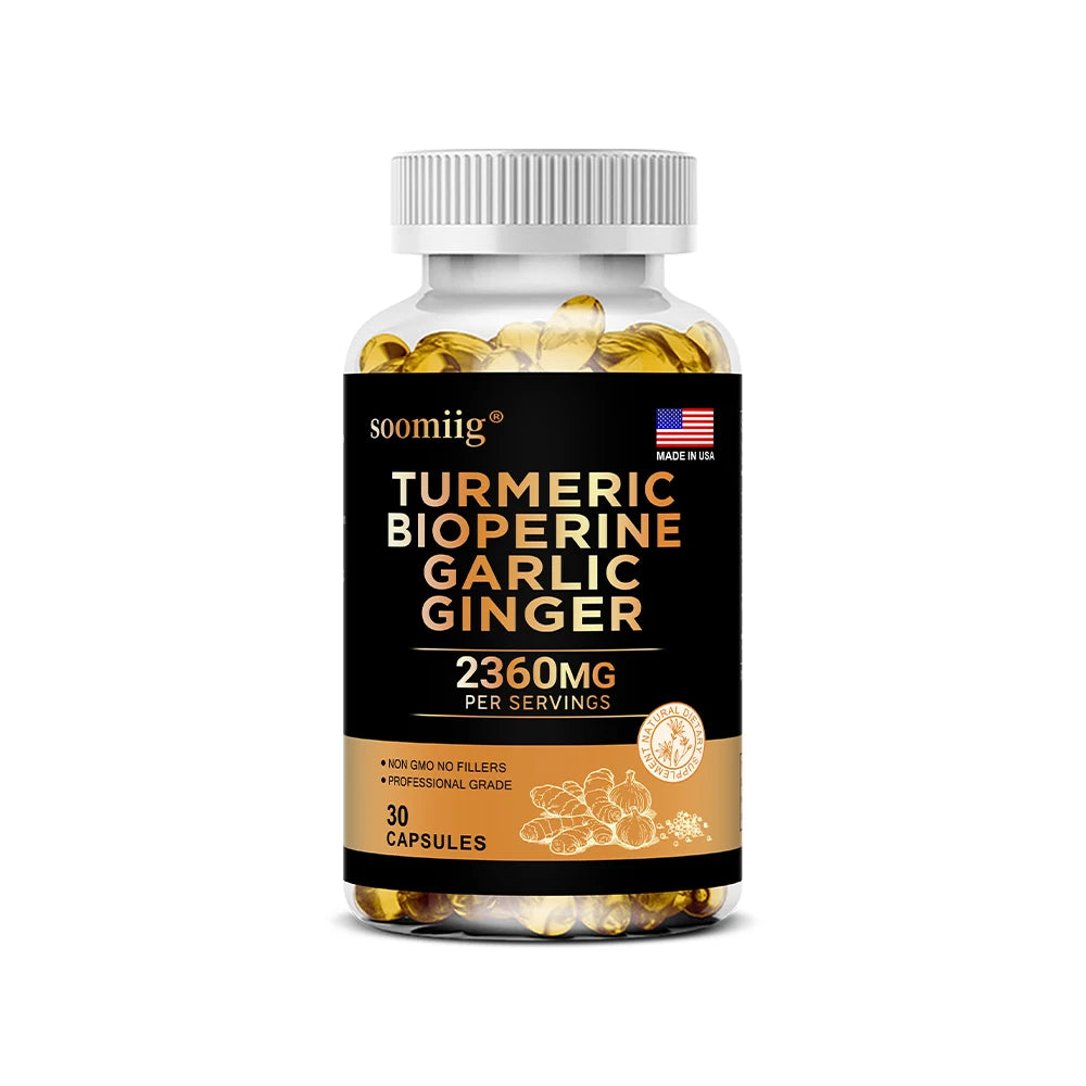4-in-1 Turmeric and Garlic Supplements with Bioperine 2360 mg, Ginger Root Capsules for Joint, Digestion & Immune Health Support