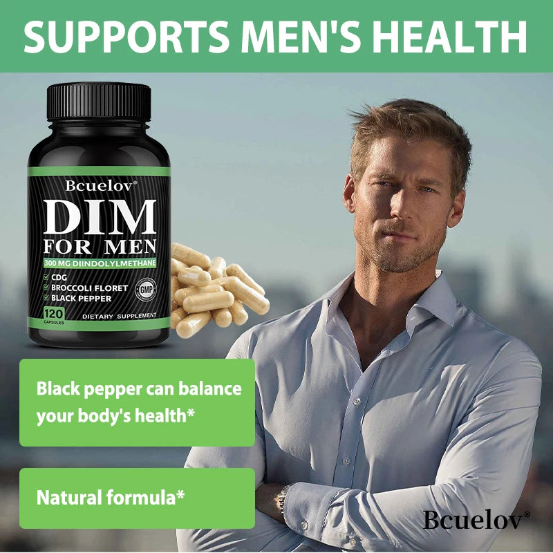 DIM Supplement 120 Capsules with Piperine - Hormone Balance Menopause Prostate Health Metabolism Support, Increase Muscle Mass