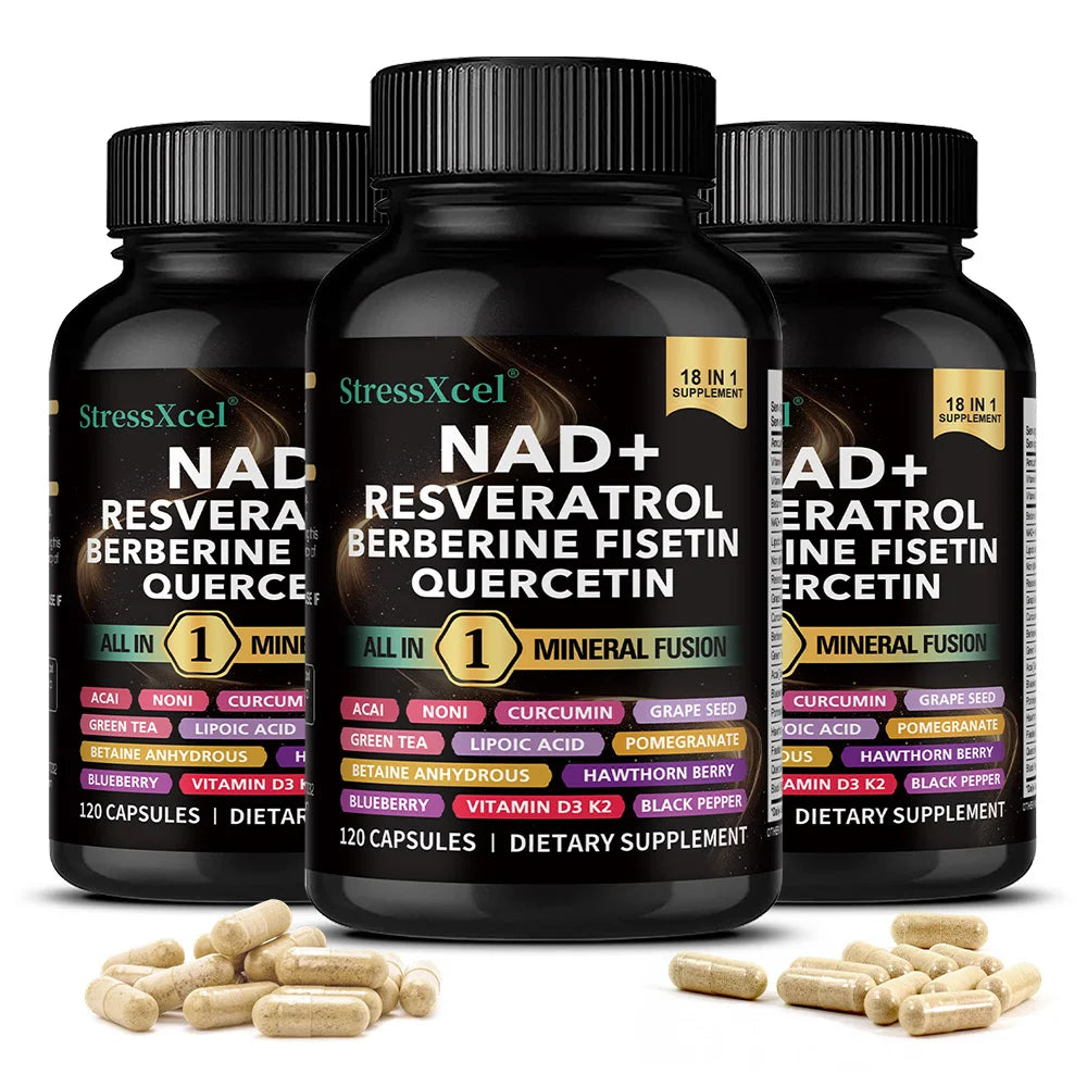 NAD+ Supplement with Resveratrol Quercetin Berberine, Boost NAD Levels, Anti-Aging, Cellular Energy & Heart Health, Antioxidant