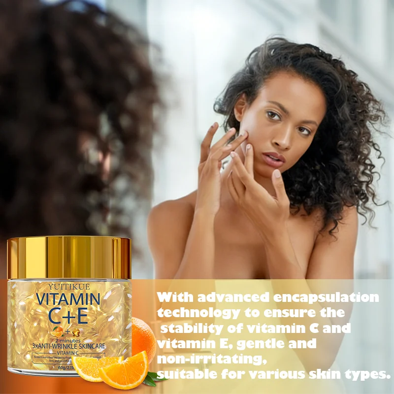 YUITIKUE Vitamin C + E Anti-Wrinkle Capsules - 60g 2-Minute 3x Anti-Aging Skincare for Smooth, Firm & Glowing Skin