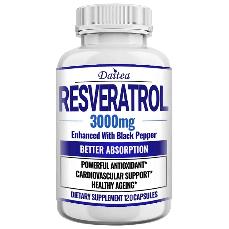 Resveratrol Supplement Capsules - Anti-Aging, Cardiovascular & Joint Support, Skin Health