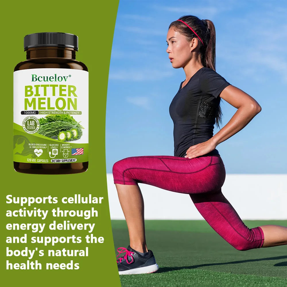 Natural Bitter Melon Capsules, Promote Blood Circulation, Weight Management, Blood Sugar Support Supplement, 120 Capsules