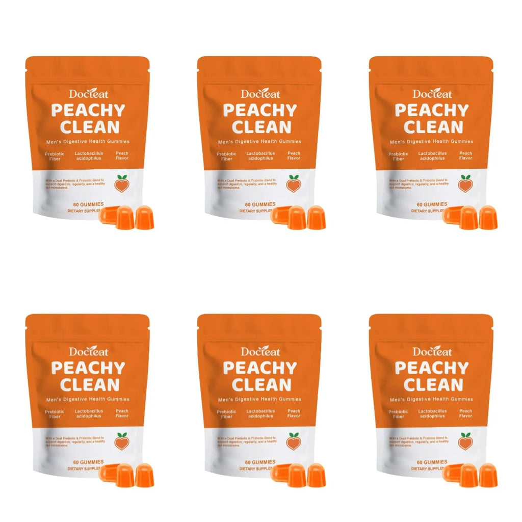 Docteat Peachy Clean Men's Digestive Health Gummies Prebiotic & Probiotic Blend Peach Flavor 60 Gummies Dietary Supplement